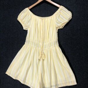 American Eagle Romper Yellow Striped‎ Off Shoulder Casual Summer M